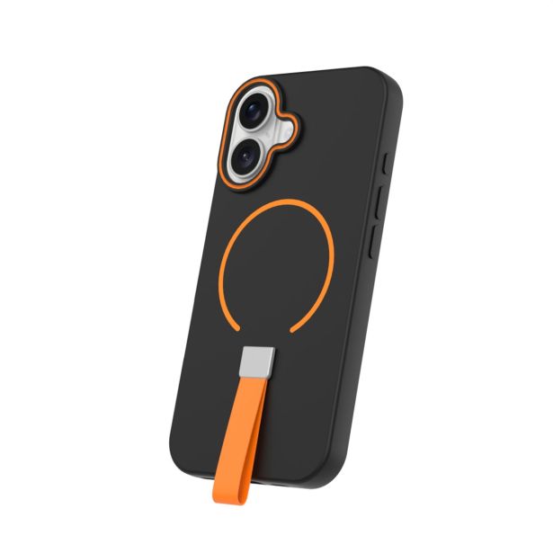 MAT LIQUID SILIKONSKI OVITEK S PAŠČKOM Z MAGSAFE ZA IPHONE 17 AIR - ČRNO-ORANŽEN