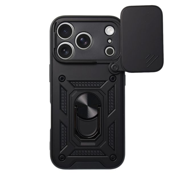 SILIKONSKI OVITEK ARMOR RING Z ZAŠČITO KAMERE ZA IPHONE 17 PRO - ČRN
