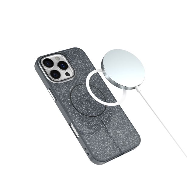 SILIKONSKI OVITEK GLITTER Z MAGSAFE ZA IPHONE 17 PRO - ČRN