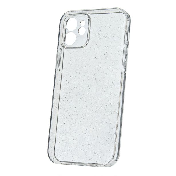 SILIKONSKI OVITEK Z BLEŠČICAMI ZA IPHONE 17 - PROZOREN S SREBRNIMI BLEŠČICAMI
