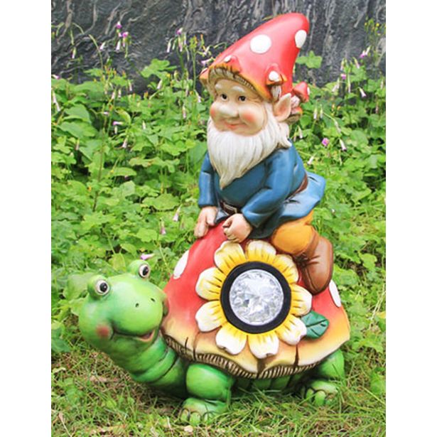 FIGURA, OKRASNA PALČEK NA ŽELVI S SOLARNO SVETILKO VIŠ 34 CM