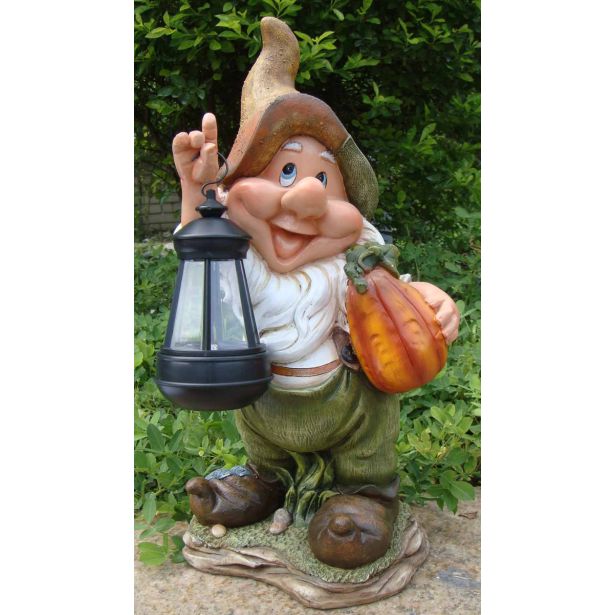 FIGURA, OKRASNA PALČEK S SOLARNO LANTERNO IN BUČO VIŠ 40CM