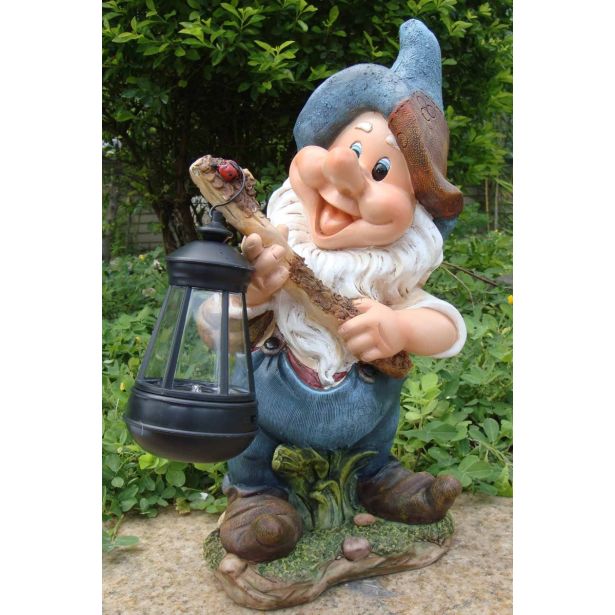 FIGURA, OKRASNA PALČEK S SOLARNO LANTERNO V MODREM VIŠ. 37 CM