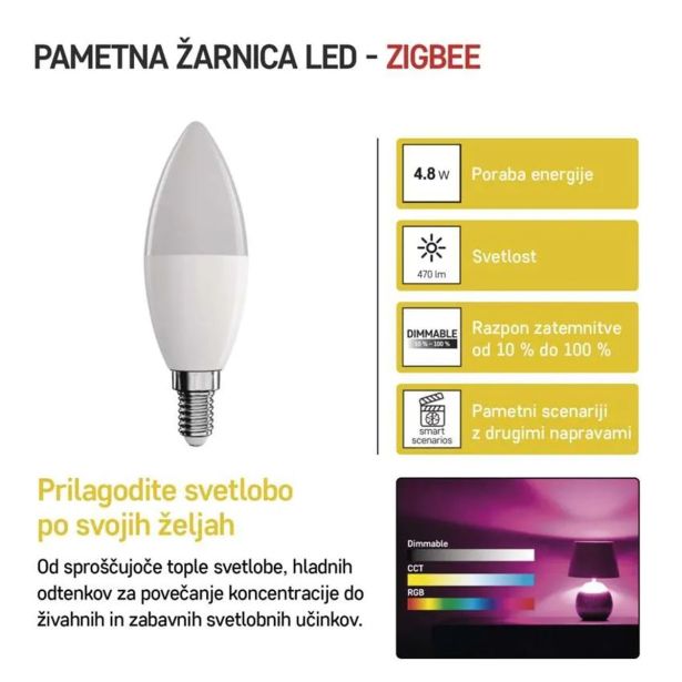 PAMETNA SIJALKA EMOS LEDCANDLE 4.8W E14 RGBCCT ZIGBEE