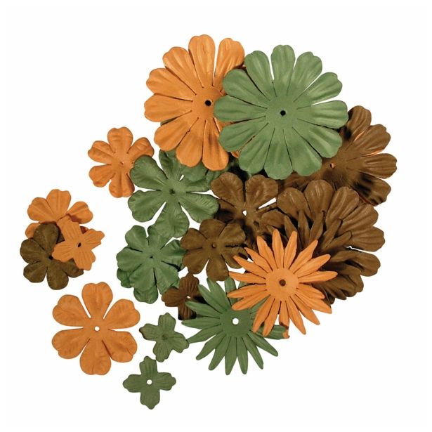 PAPIR, FILC, PENA, KREP RAYHER ROŽICE IZ PAPIRJA 24 KOS RJAVO ZELENI TONI