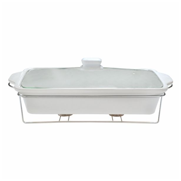 PEKAČ ALPEKS 41X24X7 CM BEL S POKROVOM NA KOVINSKEM PODSTAVKU