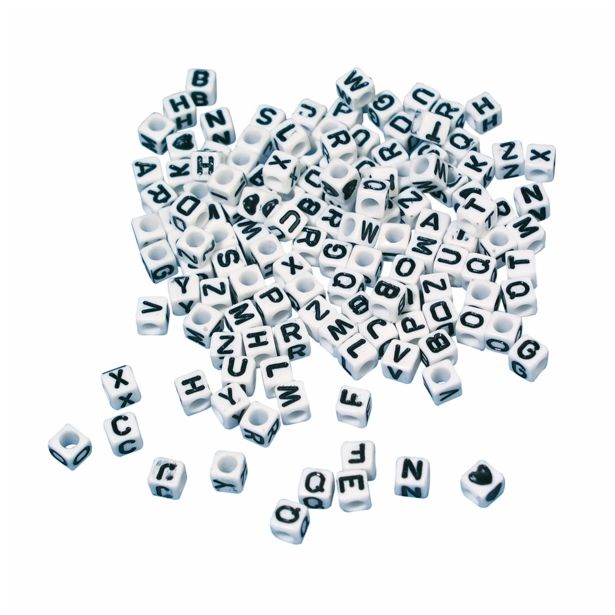 PERLE RAYHER PERLE KOCKE ČRKE, BELE 5X5 MM, 40 G