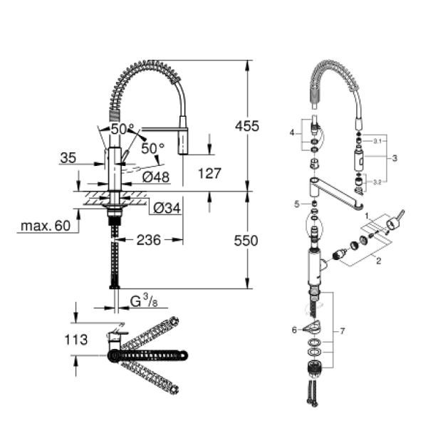 PIPA KUHINJSKA GROHE GET PROFI SPRAY VISOKA