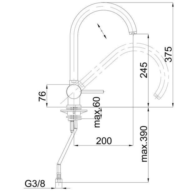 PIPA KUHINJSKA UNITAS FRESH STOJEČA, POLOŽNA BREZ CEVI IN SIFONA