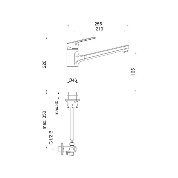 PIPA KUHINJSKA UNITAS INFINITY STOJEČA, 2 CEVI KOTNI VENTILI