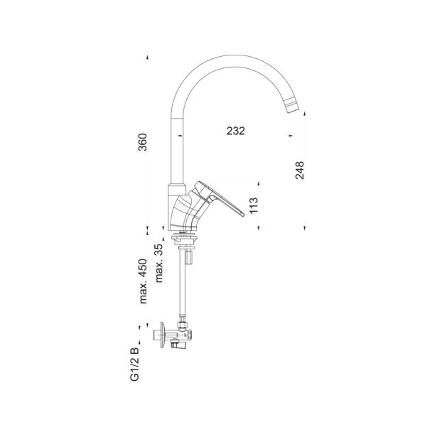 PIPA KUHINJSKA UNITAS INFINITY STOJEČA, 2 CEVI, KOTNI VENTILI