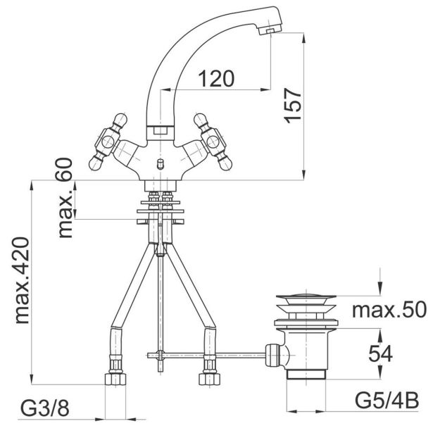 PIPA ZA UMIVALNIK UNITAS STIL STOJEČA KROM ZLATA DVOROČNA Z10