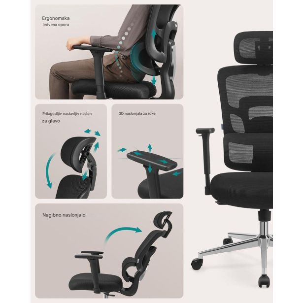 PISALNI STOL SONGMICS OBN070B01 ERGONOMSKI