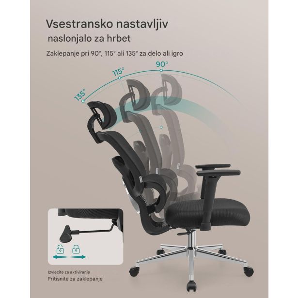 PISALNI STOL SONGMICS OBN070B01 ERGONOMSKI