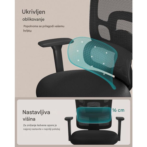 PISALNI STOL SONGMICS OBN070B01 ERGONOMSKI