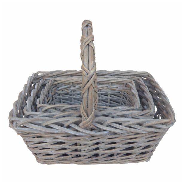 PLETENA KOŠARA Z ROČAJEM NIZKA OGLATA VELIKA 40 X 25 X 15