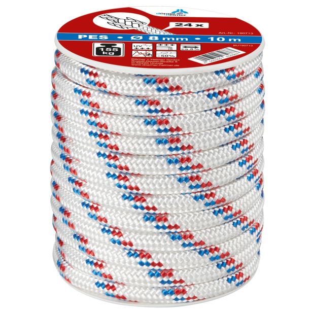VEČNAMENSKA VRV DÖRNER + HELMER VRV POLIESTER BELA-RDEČA/MODRA 8MM 10M