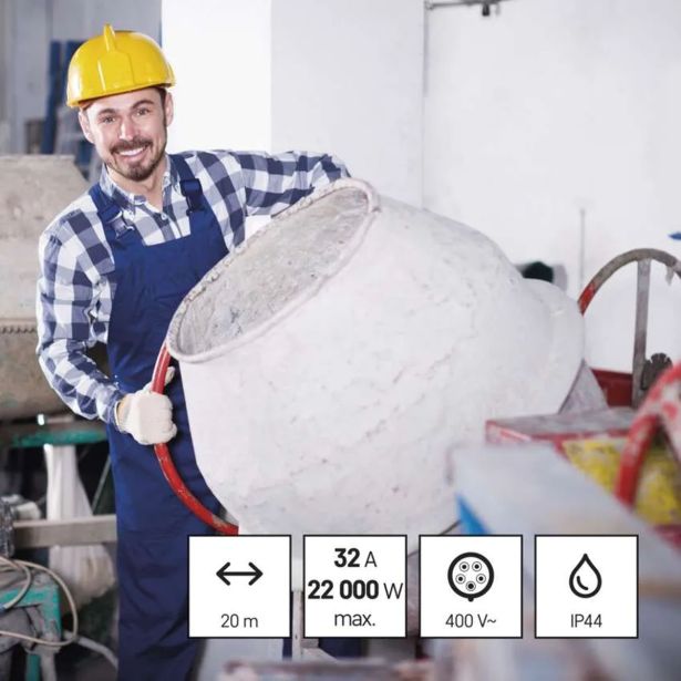 PODALJŠEK EMOS 3 FAZNI ZUNANJI 20M 400V 1 VTIČNICA, ČRNI