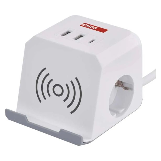 PODALJŠEK EMOS POLNILNA POSTAJA 2X ŠUKO 2X USB-A + 1X USB-C