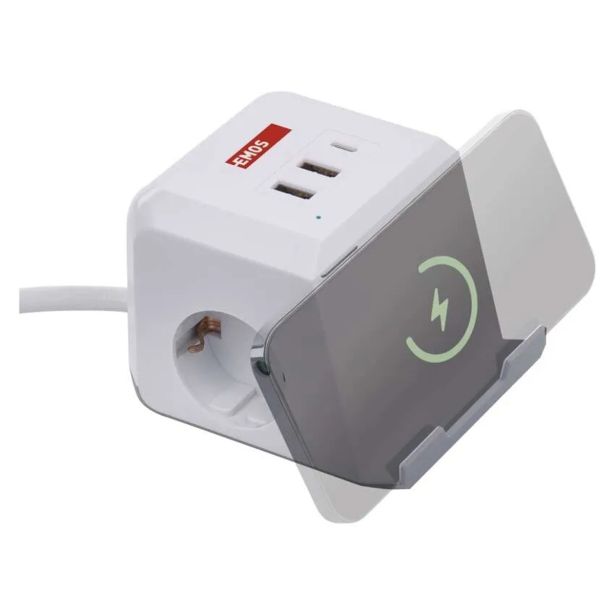 PODALJŠEK EMOS POLNILNA POSTAJA 2X ŠUKO 2X USB-A + 1X USB-C