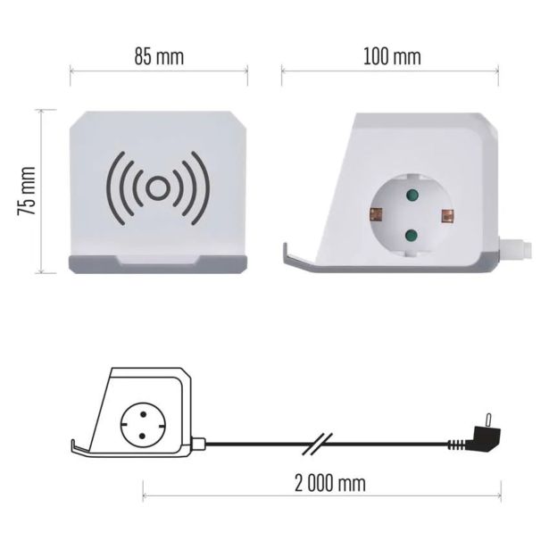 PODALJŠEK EMOS POLNILNA POSTAJA 2X ŠUKO 2X USB-A + 1X USB-C