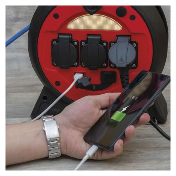 ROLETA - GUMI VODNIK EMOS VSEVREMENSKI 20M 230V 3 VTIČNICE, MODER