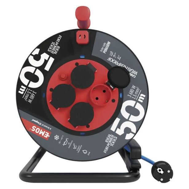 PODALJŠEK EMOS VSEVREMENSKI 50 M 230V 4 VTIČNICE, MODER