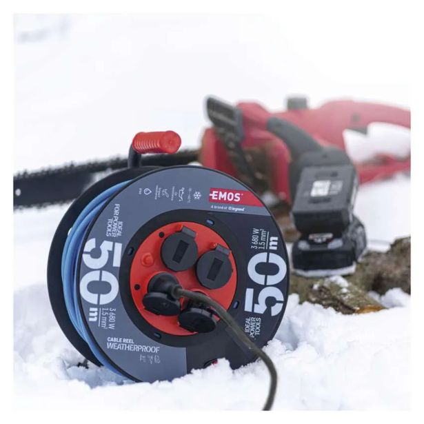 PODALJŠEK EMOS VSEVREMENSKI 50 M 230V 4 VTIČNICE, MODER