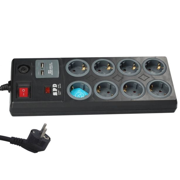 PODALJŠEK GSC 8X + STIKALO ČRN 1.4M 2XUSB