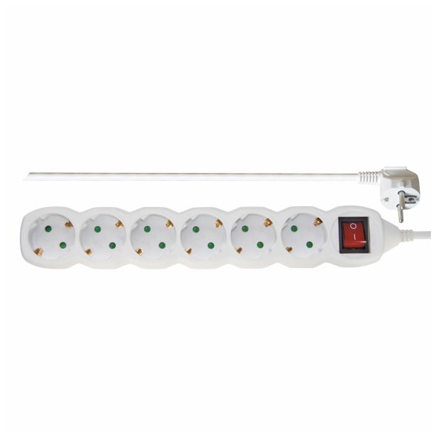 PODALJŠEK S STIKALOM EMOS 6 ŠUKO VTIČNIC 2M H05VV-F 3G1.0 PVC BELI