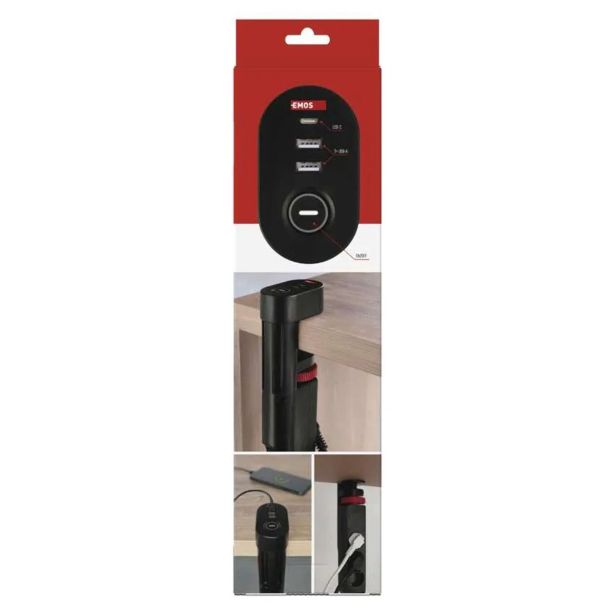 PODALJŠEK S STIKALOM EMOS PRITRDILNI 3 ŠUKO 2XUSB + USB C 1.5M