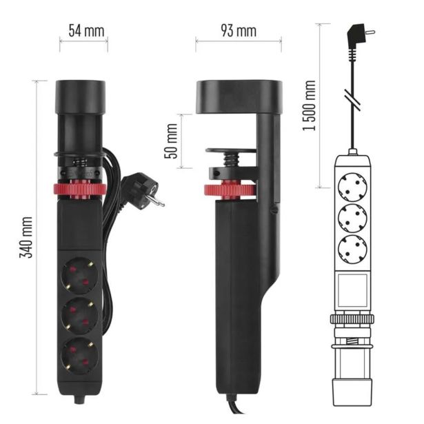 PODALJŠEK S STIKALOM EMOS PRITRDILNI 3 ŠUKO 2XUSB + USB C 1.5M