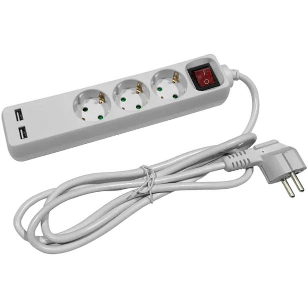 PODALJŠEK S STIKALOM ENTAC 3 SCHUKO VTIČNICE +2XUSB, 3M, BEL