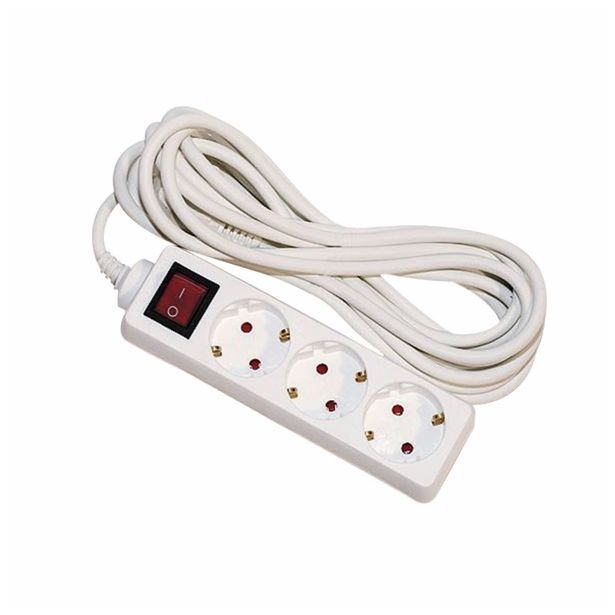 PODALJŠEK S STIKALOM EURO M 3 ŠUKO VTIČNICE 4M H05VV-F 3G1.0 PVC BELI