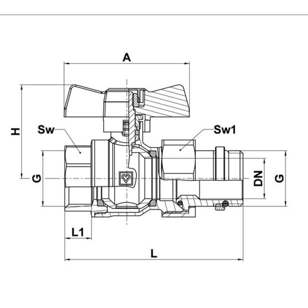 PODOMETNI KROGELNI VENTIL KOVINA KROGELNI VENTIL KV 2184MM MODER