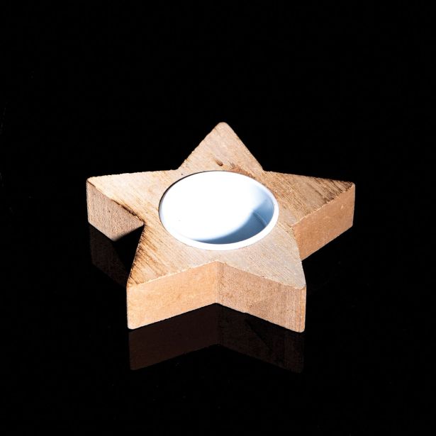 SVEČNIK PODSTAVEK ZA SVEČO LES/ŽELEZO