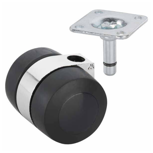 POHIŠTVENO KOLO DÖRNER + HELMER 45 MM PLOŠČA 38X38 MM DVOJNO, MEHKA TLA, ČRN