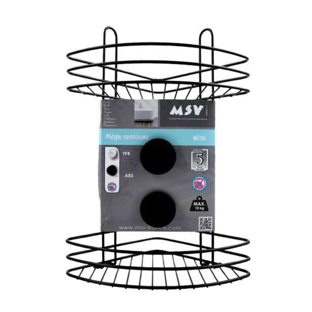 MSV DVOJNA KOTNA POLICA NA VAKUUM 21.5 X 21.5 X 39.7 CM KROM, ČRNA MEGA VENTOUSES
