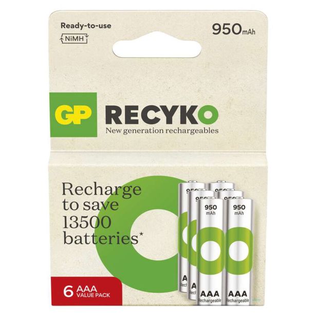 POLNILNI BATER.VLOŽEK GP RECYKO 950 MAH HR03 (AAA) 6KOS