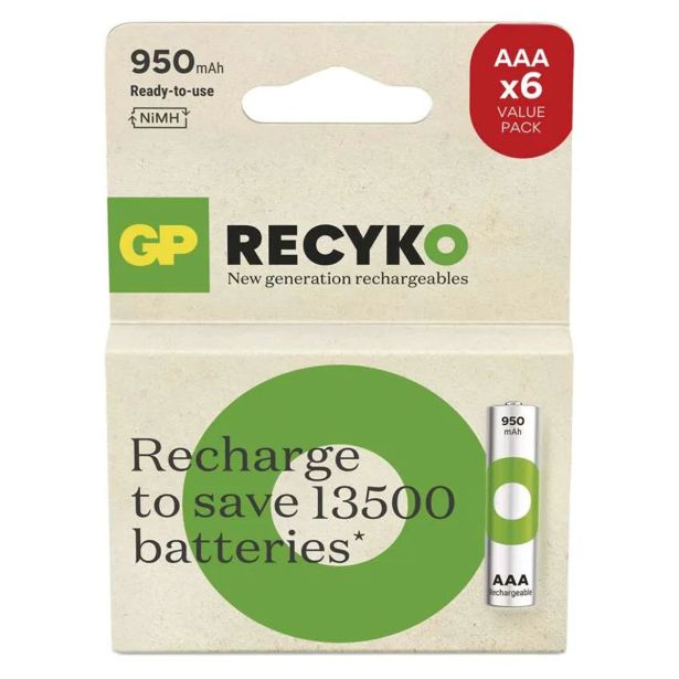 POLNILNI BATER.VLOŽEK GP RECYKO 950 MAH HR03 (AAA) 6KOS