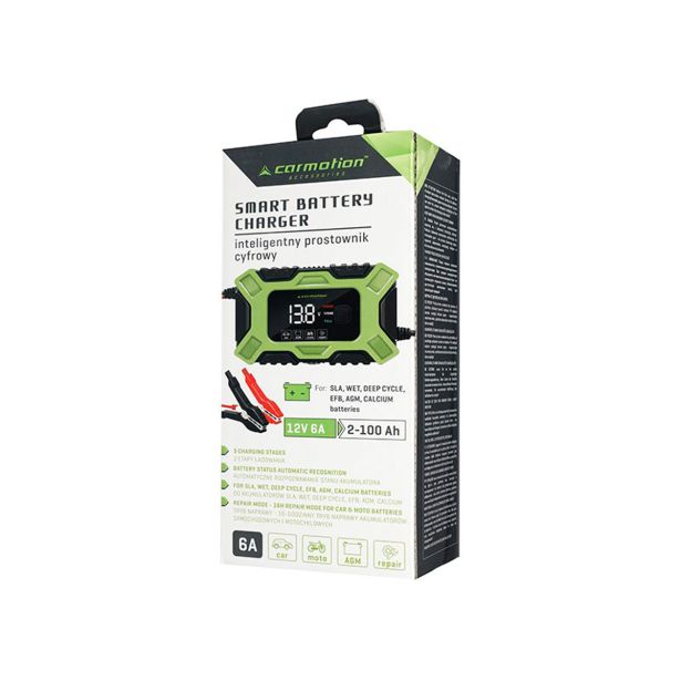 POLNILNIK AKUMULATORJEV CARMOTION DIGITALNI 12V 6A 2-100 AH