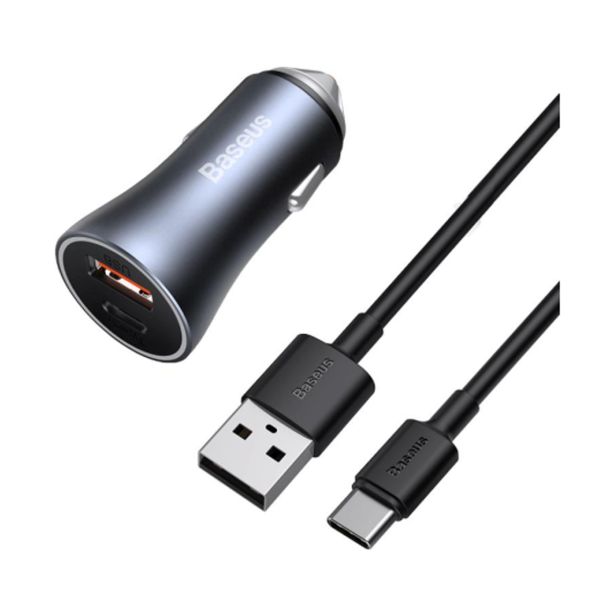 BASEUS AVTOPOLNILEC 1X TYPE C (20W) 1X USB A (20W) PD 40W QC 3.0 S KABLOM USB A - TYPE C 1M - ČRN