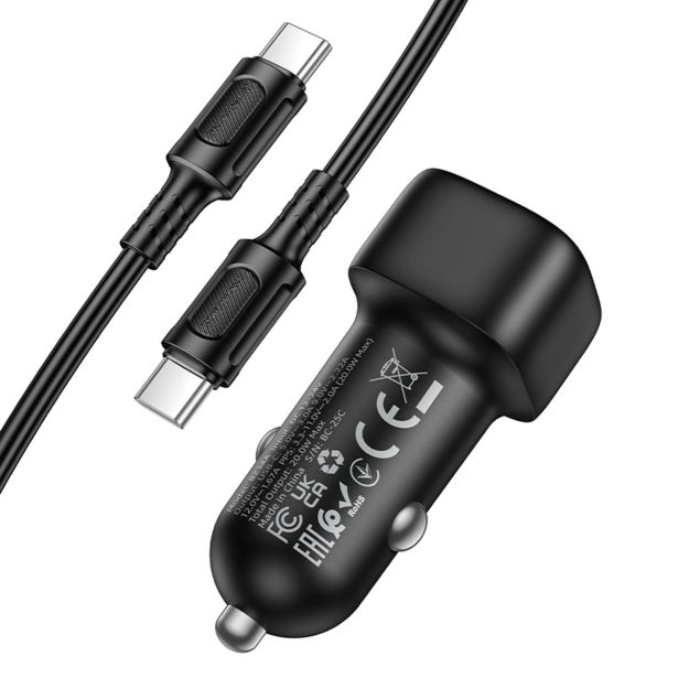 BOROFONE BZ34A AVTOPOLNILEC PD 20W QC 3.0 S KABLOM TYPE C - TYPE C 1M - ČRN