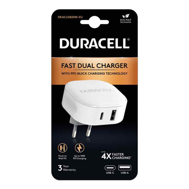 POLNILNIK ZA GSM DURACELL PD 30 W USB-A + USB-C PPS BEL