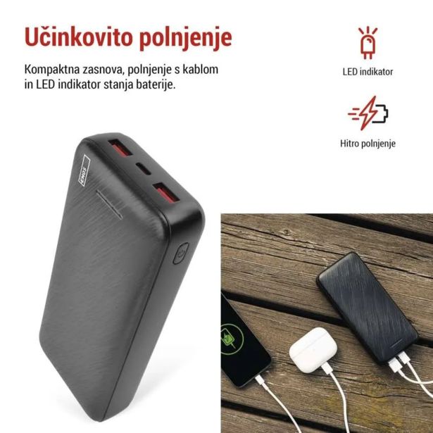 POLNILNIK ZA GSM EMOS ALPHAQ3 20000 MAH, 22.5W, ČRNI