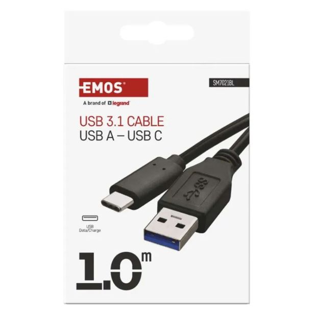 POLNILNIK ZA GSM EMOS USB 3.0 A/M - USB 3.1 C/M 1M