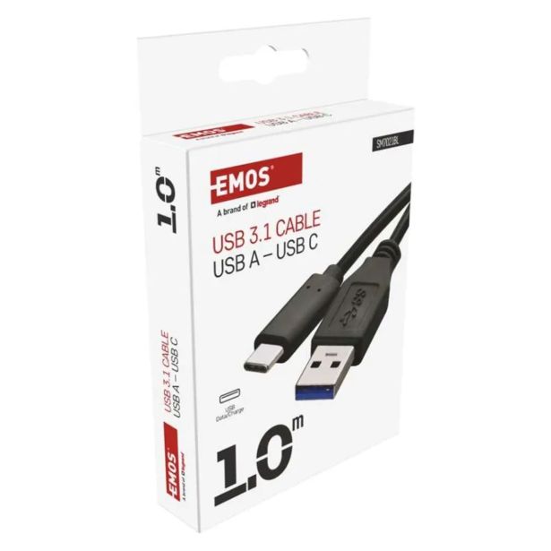 POLNILNIK ZA GSM EMOS USB 3.0 A/M - USB 3.1 C/M 1M