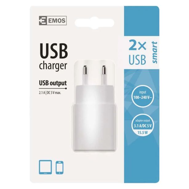 POLNILNIK ZA GSM EMOS USB POLNILEC HIŠNI SMART 3.1A