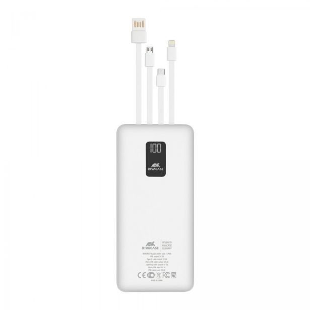 POLNILNIK ZA GSM RIVACASE PRENOSNA BATERIJA S KABLI 20000 MAH BELA