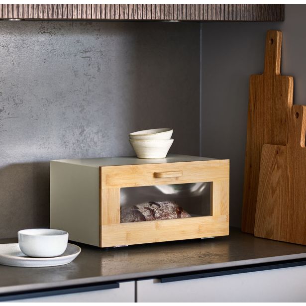 POSODA ZA KRUH Z VRATI,  KOVINA / BAMBUS, BEŽ    36X23,3X19,5 CM